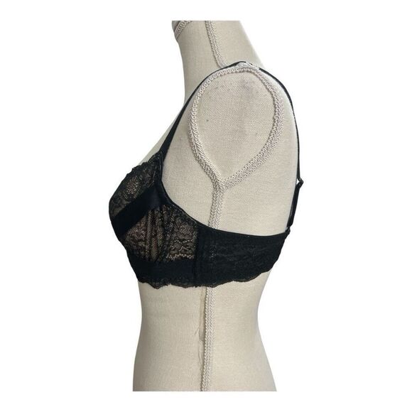 Adore Me Black Floral Lace Sheer Underwire Bra Size 34D Scalloped Lingerie - Picture 13 of 14